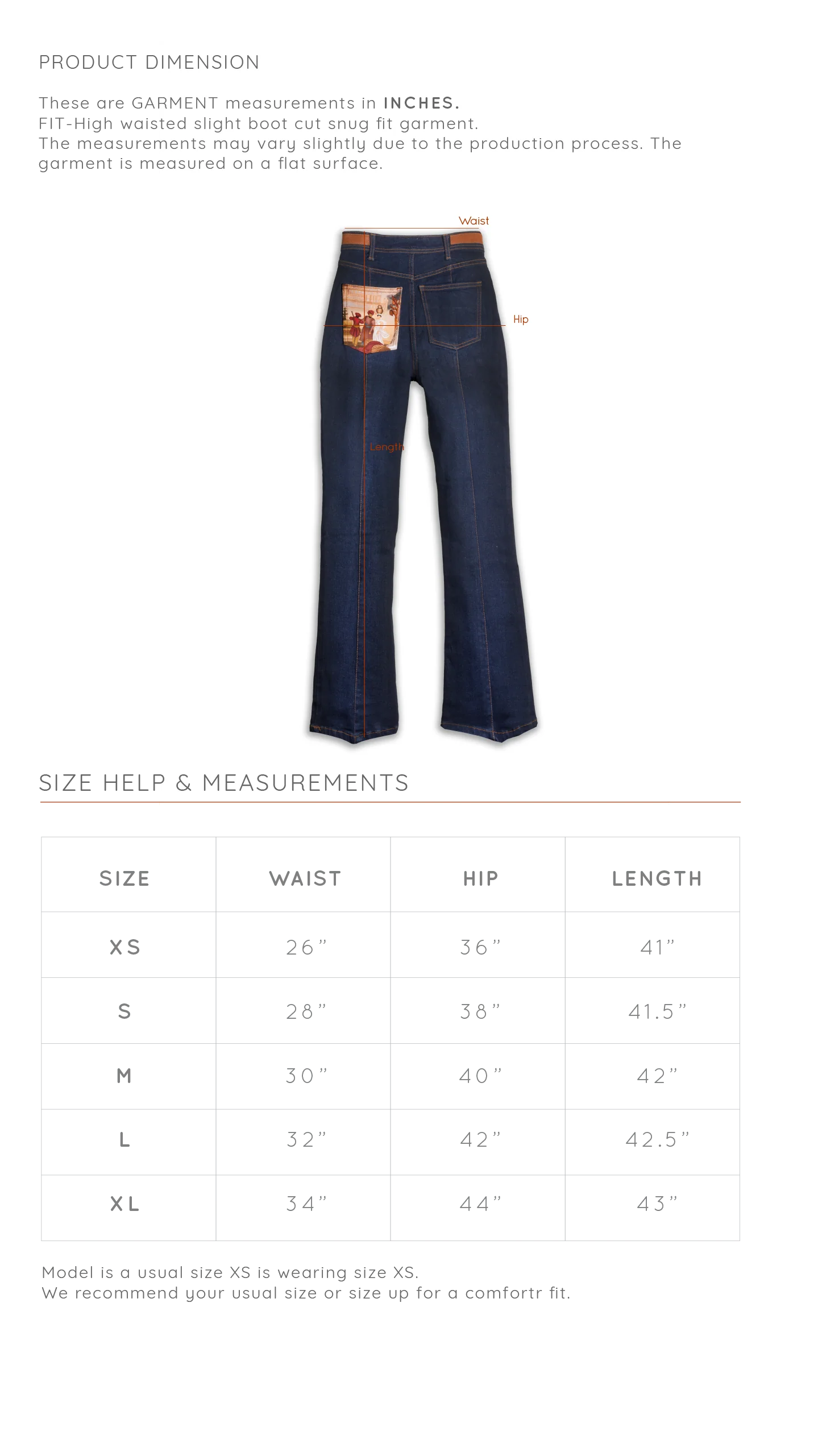 Size Chart for Courtroom Denim
