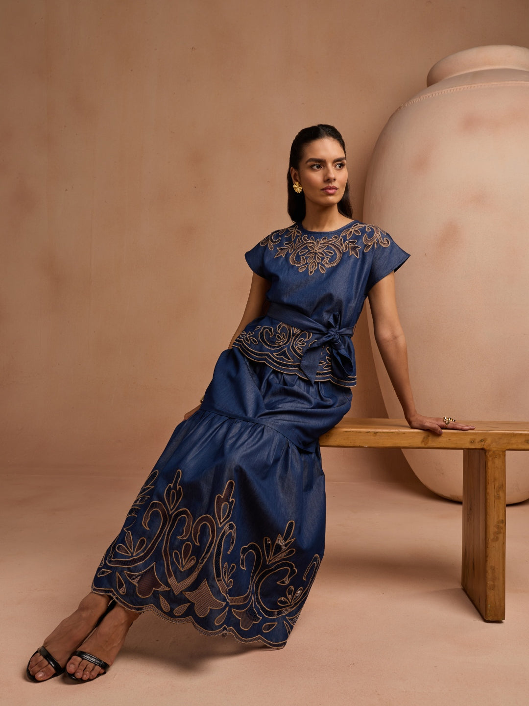 Ava Denim Cutwork Top | Style Island at Broadway
