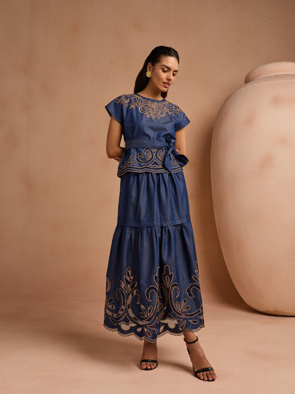 Ava Denim Cutwork Top | Style Island at Broadway