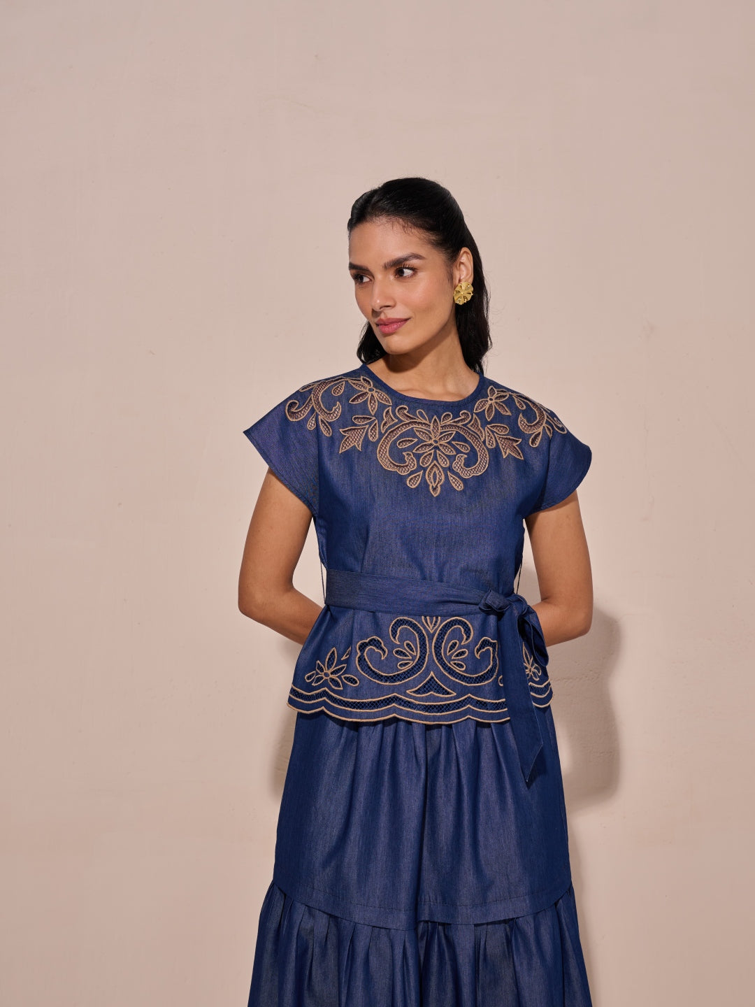 Ava Denim Cutwork Top | Style Island at Broadway