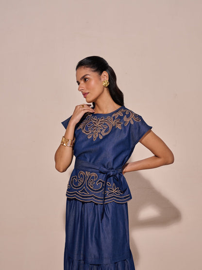 Ava Denim Cutwork Top | Style Island at Broadway