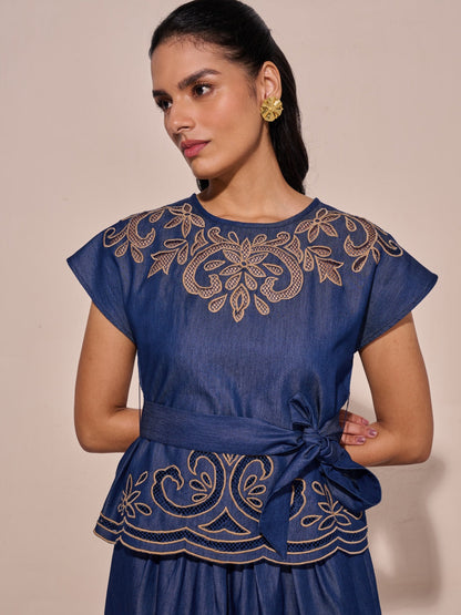 Ava Denim Cutwork Top | Style Island at Broadway