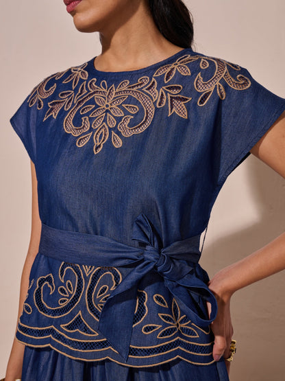 Ava Denim Cutwork Top | Style Island at Broadway
