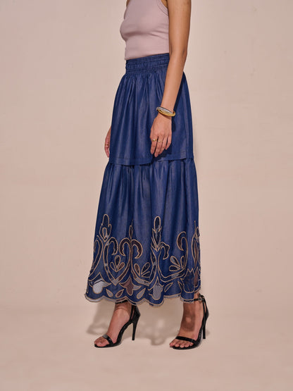 Ava Denim Cutwork Skirt | Style Island at Broadway