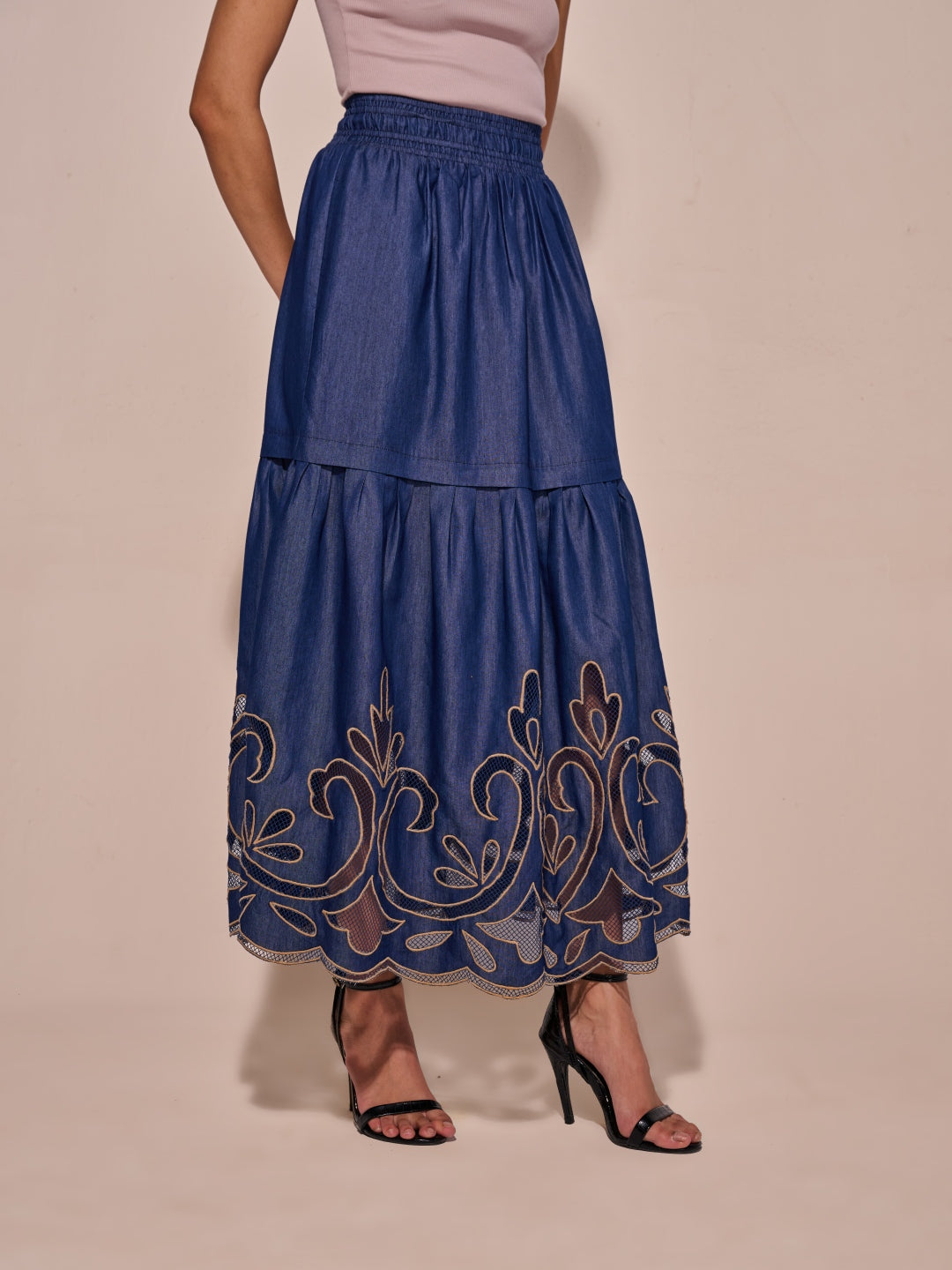Ava Denim Cutwork Skirt | Style Island at Broadway