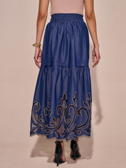 Ava Denim Cutwork Skirt | Style Island at Broadway