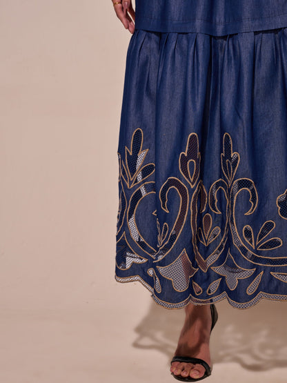 Ava Denim Cutwork Skirt | Style Island at Broadway