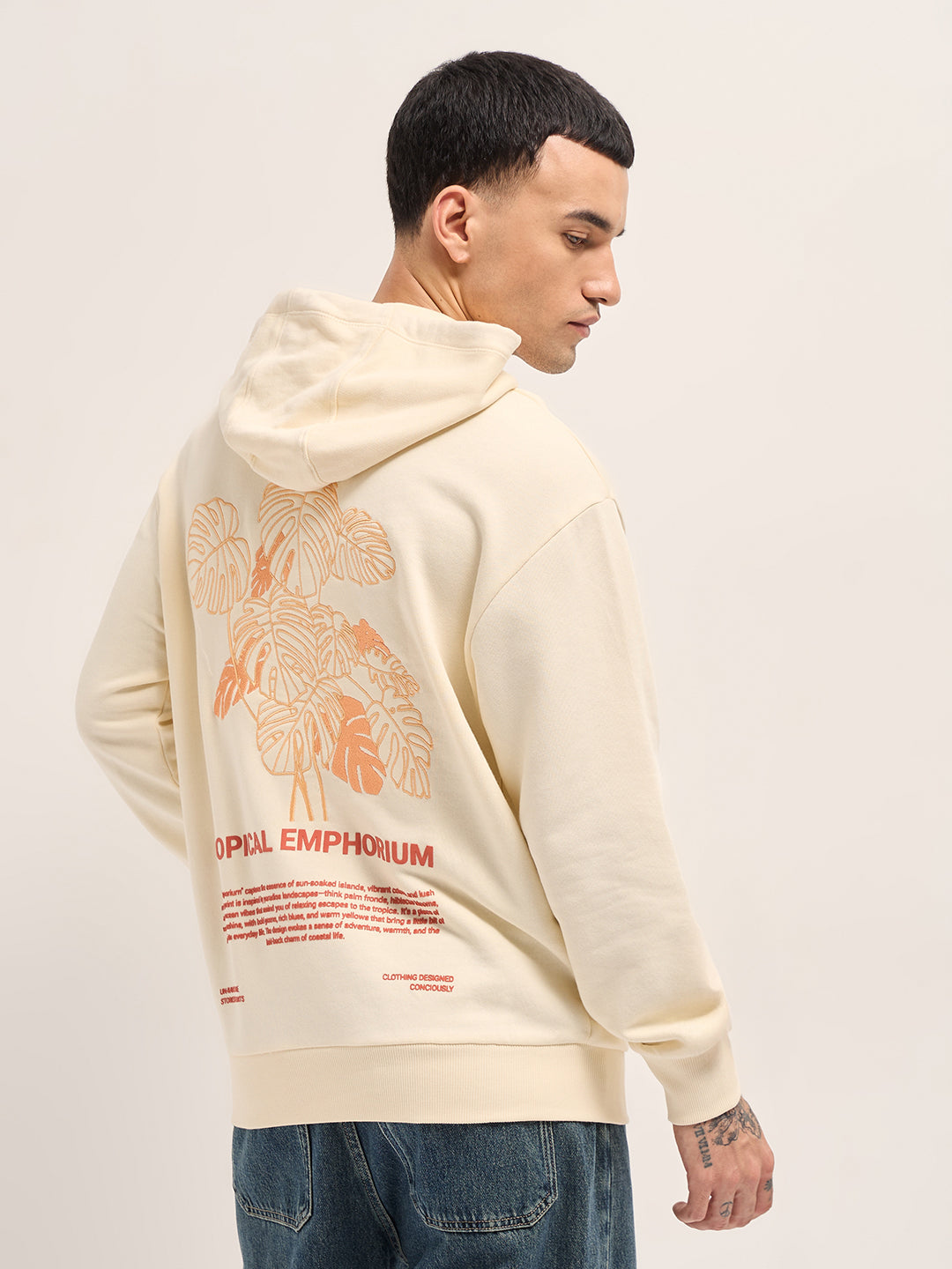Men Pure Cotton Tropical Printed Hoodie SWE-EMPHORIUM-CR