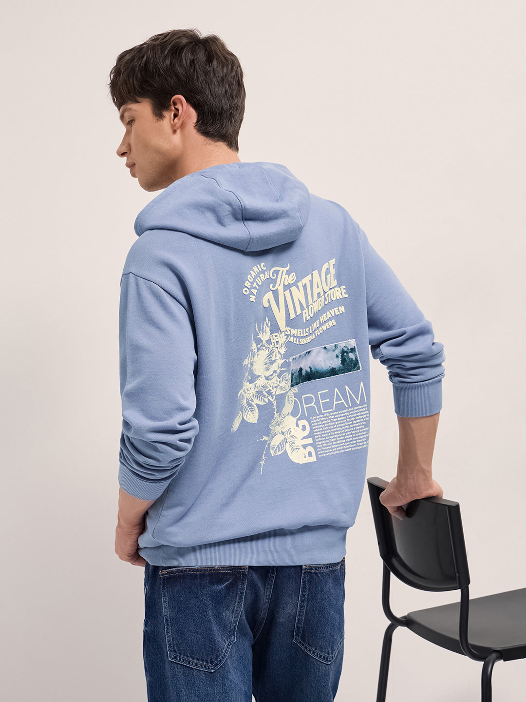 Men's Pure Cotton Relaxed Fit Hoodie SWE-VINTAGE-BL