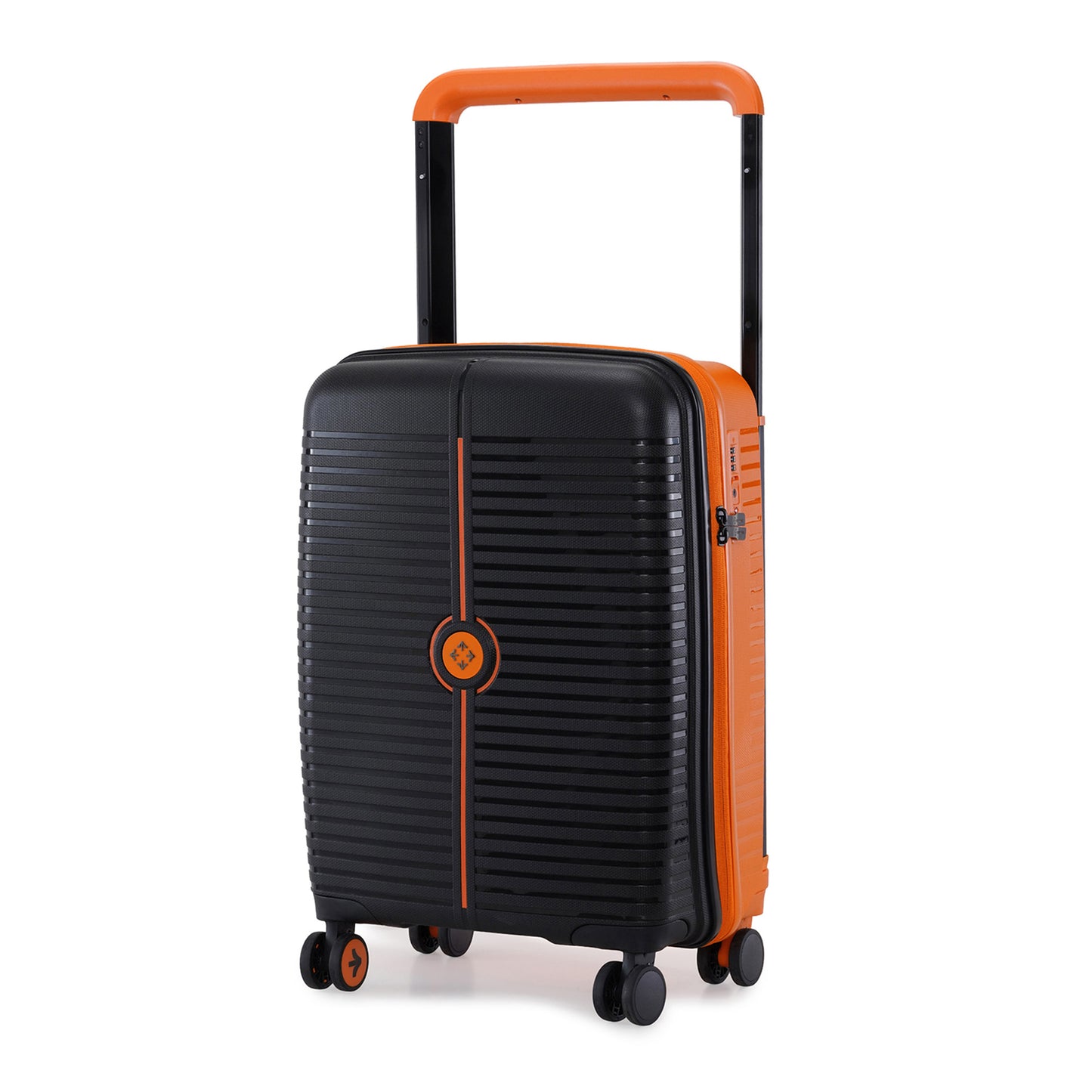 Nasher Miles Dubai TSA Lock Hard-Sided Polypropylene Cabin Luggage 20 inch | 55cm | 8 Wheels Small Trolley Bag for Travel | Suitcase (Black Orange) | Nasher Miles at Broadway