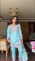 Kritika in Kashmiri Aari Work Cotton Kurta Set - Sky Blue
