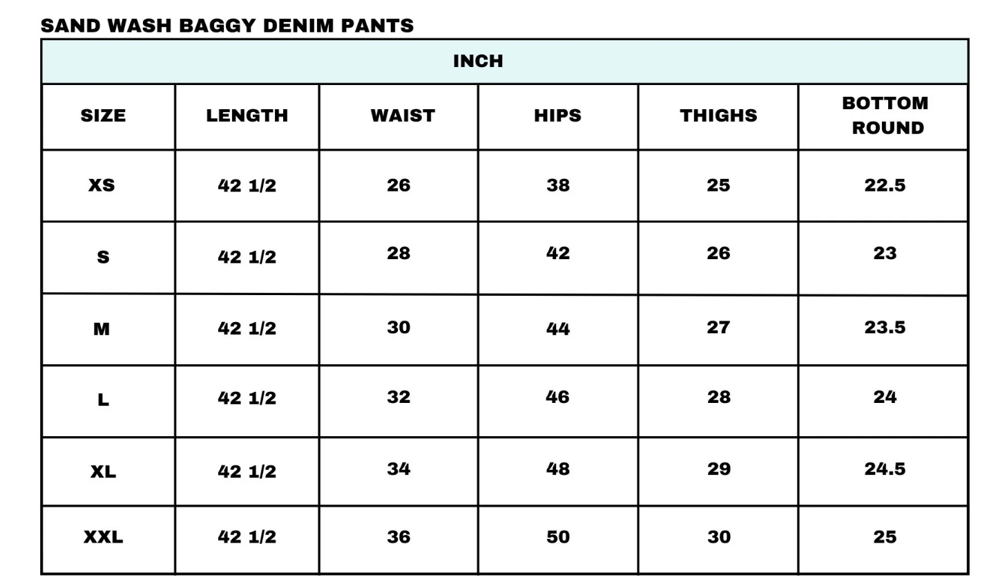 Size Chart for Washed Olive Denim Shirt