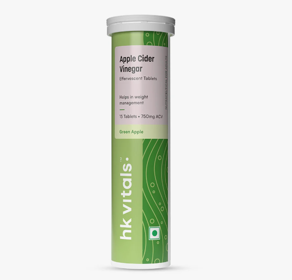 HealthKart HK VITALS Apple Cider Vinegar 750mg (Watermelon/Green Apple , 15 Effervescent Tablets) | HK Vitals at Broadway