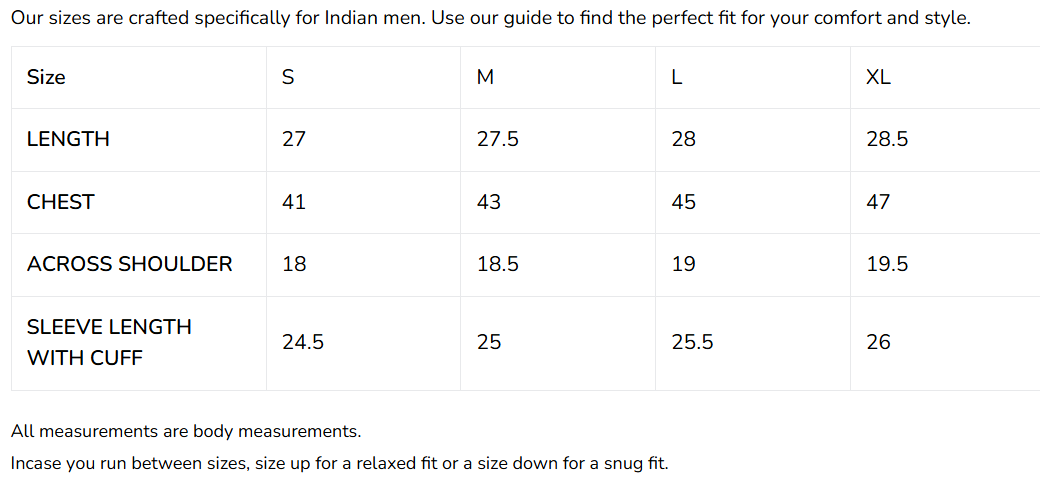 Size Chart for The Social Hour