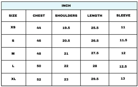 Size Chart for Sound of Silence Black Bowling Shirt