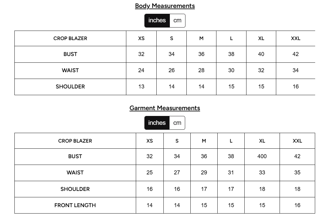 Size Chart for Emily in Paris: Asymmetric Plaid Woollen Waistcoat