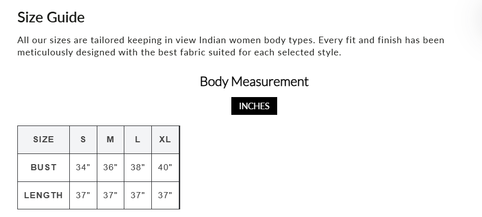 Size Chart for Tropical Printed Two Piece Set