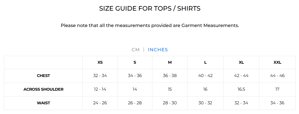 Size Chart for Isabella Cutout Embroidered Shirt