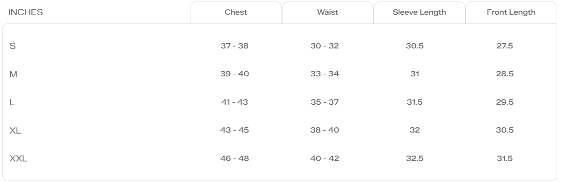 Size Chart for Field Day Overshirt