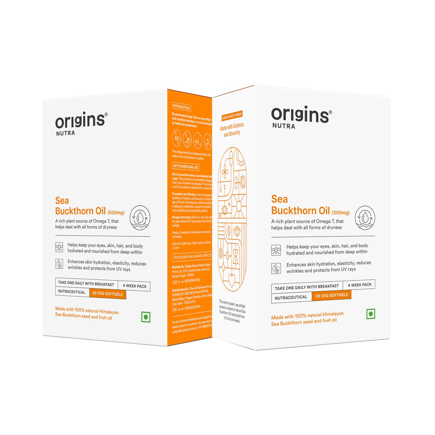 Origins Nutra Sea Buckthorn Oil |Reduce Wrinkles & Pigmentation, Supports Skin Hydration & Elasticity | Sea Buckthorn Oil | GMP Certified | For Men & Women | 28 Capsules.
