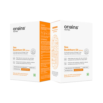 Origins Nutra Sea Buckthorn Oil |Reduce Wrinkles & Pigmentation, Supports Skin Hydration & Elasticity | Sea Buckthorn Oil | GMP Certified | For Men & Women | 28 Capsules.