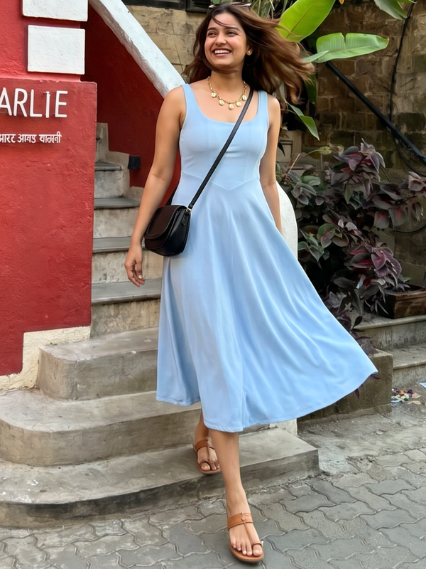 Stretchable Corset Fit & Flare Midi Dress