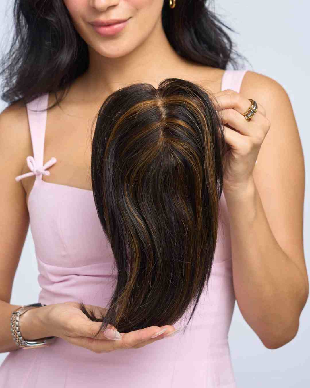 Hair Topper For Short Hair - Natural Black with Highlights – Silk Top Topper  3x4