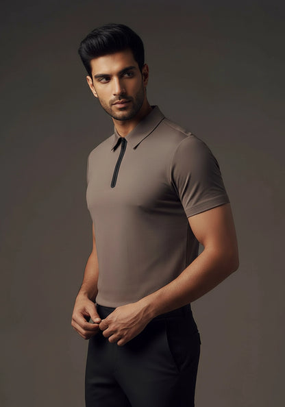 The Monarch Liquid Zipper Polo Slate