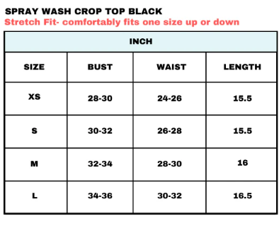 Size Chart for Chapter 2 | Spray Washed Crop Black