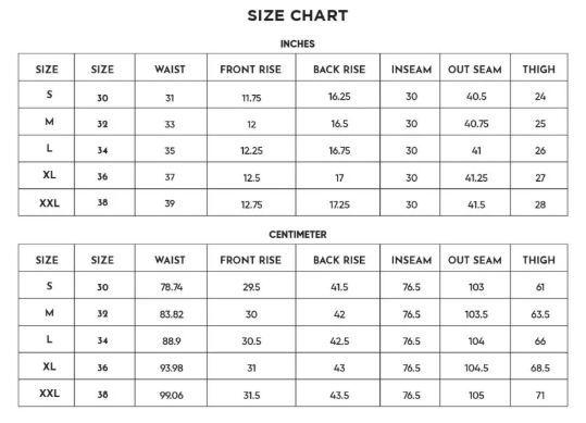 Size Chart for White Coast Linen Pants