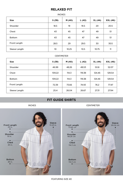 Mykonos 100% Cotton White Printed T-Shirt - fit chart