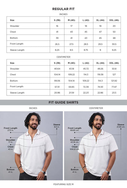 Bolt White Cotton Polo T-Shirt size chart