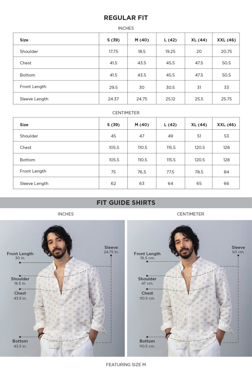 Coastline White Cotton Linen Shirt size chart