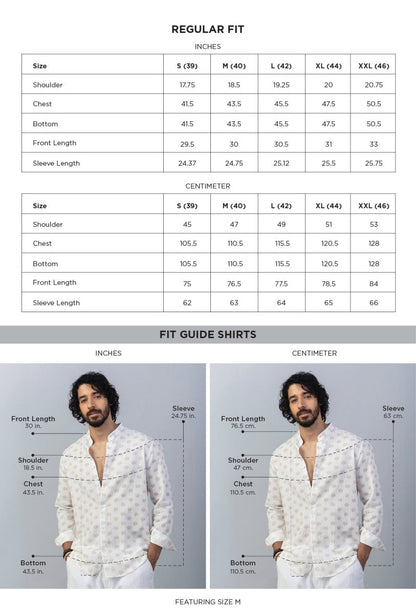 Coastline White Cotton Linen Shirt size chart
