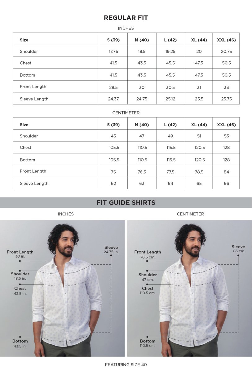Reef White Cotton Linen Shirt size chart