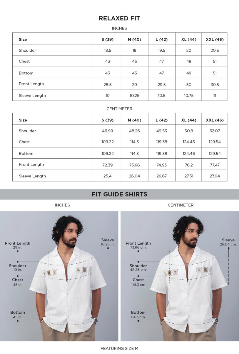 Shoreline White Embroidered Linen Shirt size chart