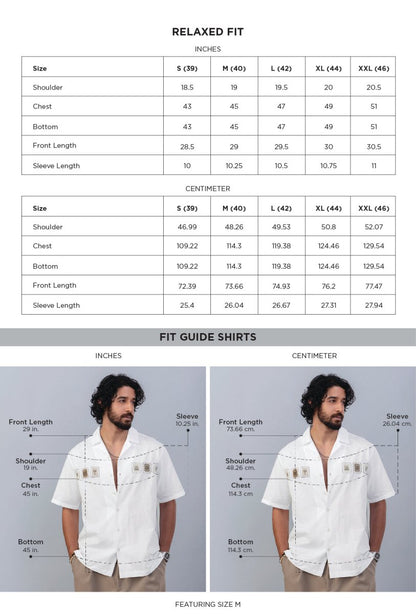Shoreline White Embroidered Linen Shirt size chart