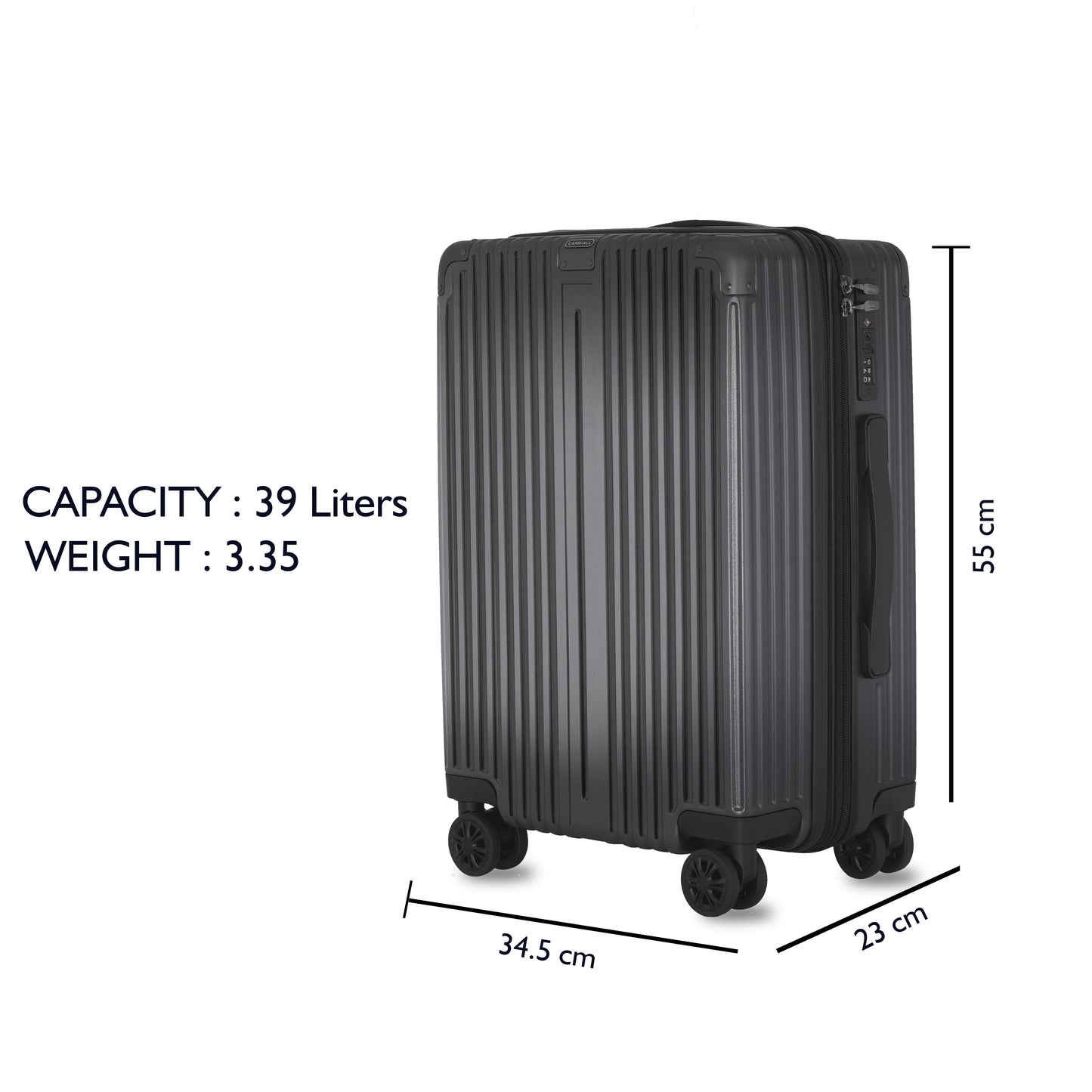 Carriall Meta Luggage Polycarbonate (PC) Hard Sided 20 inch / 55 cm Cabin Size Expandable Trolley Bag (Grey)