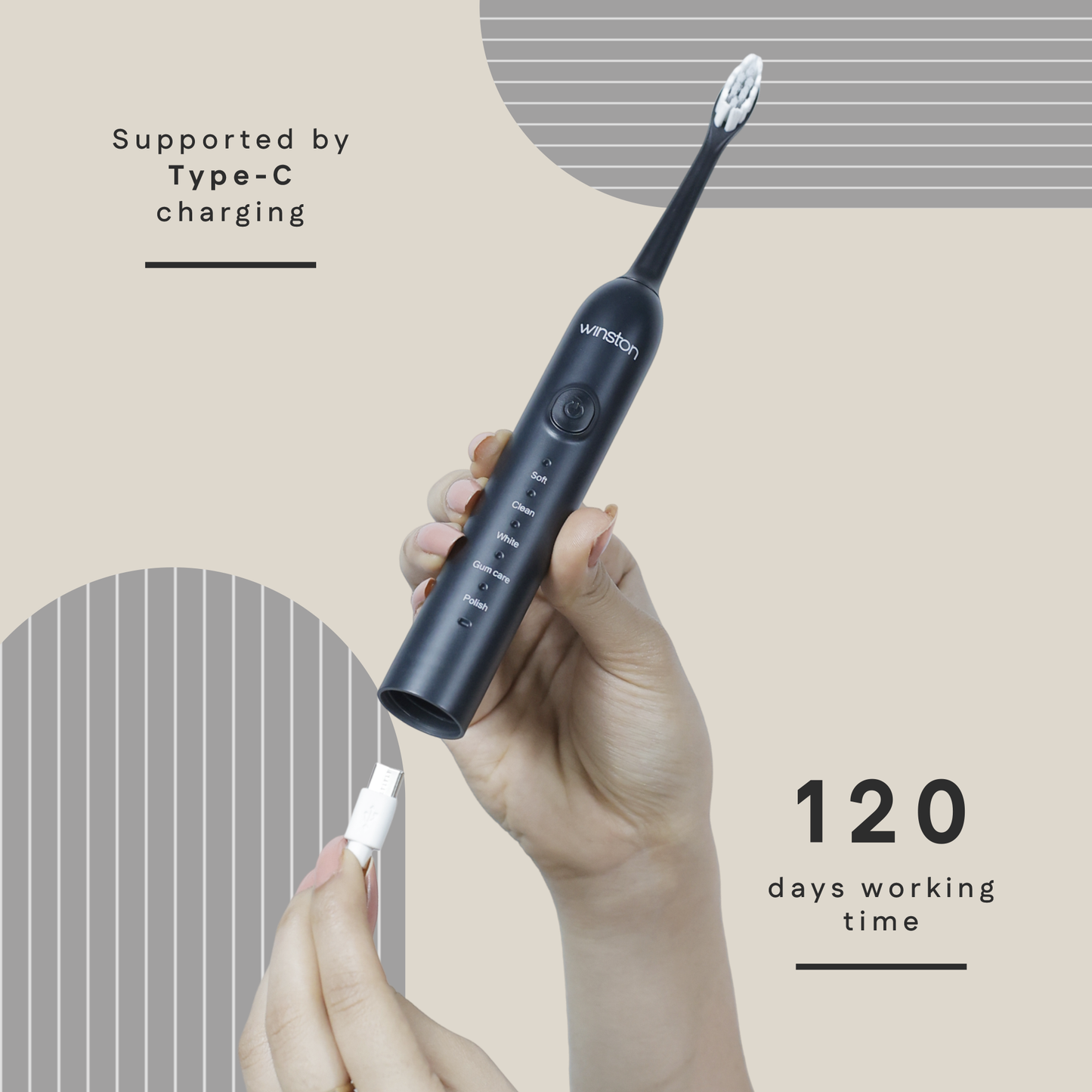 Sonic Electric Toothbrush | Rechargeable, 5 Cleaning Modes, IPX8 Waterproof | Winston at Broadway