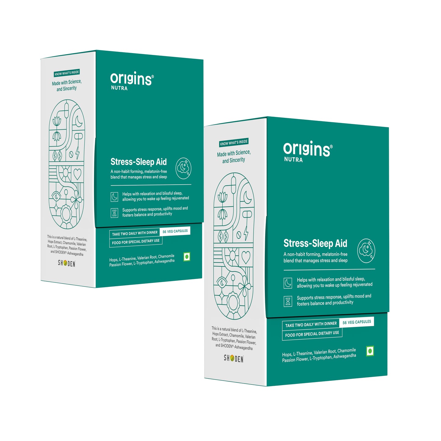 Origins Nutra Stress-Sleep Aid Capsules| Melatonin Free| Non-Habit forming| Calmer mind & Restfull sleep| GMP Certified |Non-GMO |For Men & Women| 56 Capsules 4 Week