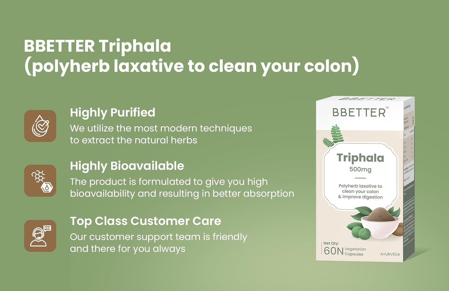 BBETTER Triphala - Polyherb Laxative to Improve Gut Health & Support Bowel Wellness | Bbetter at Broadway