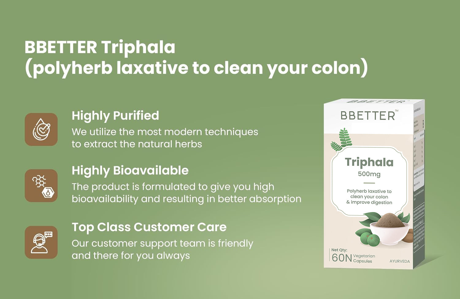 BBETTER Triphala - Polyherb Laxative to Improve Gut Health & Support Bowel Wellness | Bbetter at Broadway