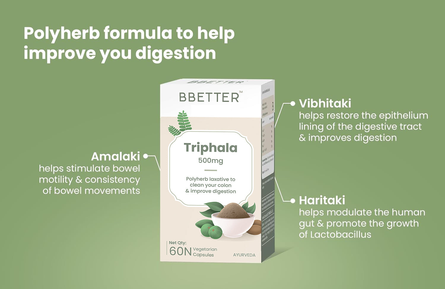 BBETTER Triphala - Polyherb Laxative to Improve Gut Health & Support Bowel Wellness | Bbetter at Broadway