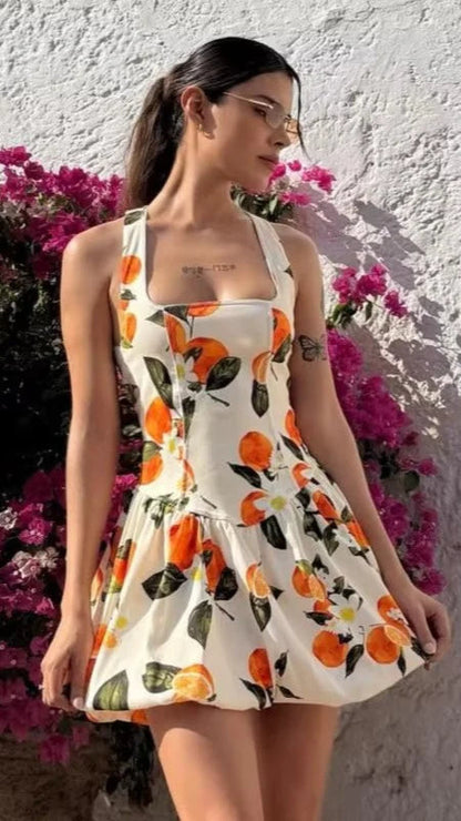 TANGERINE ORANGE PRINT BUBBLE DRESS | De Novoo at Broadway