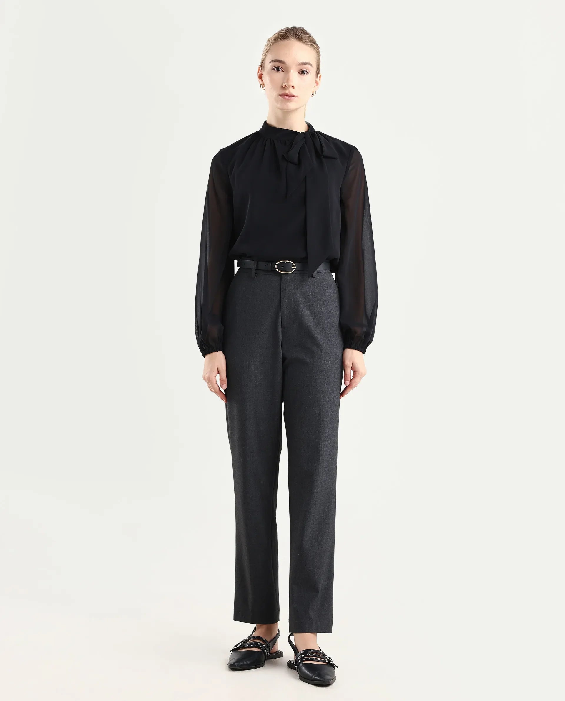 Rareism Women's Taper Grey Polyester Blend Tapered Plain Travel Trouser | RAREISM at Broadway