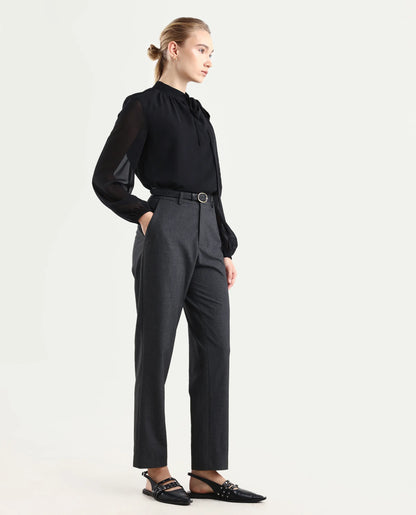 Rareism Women's Taper Grey Polyester Blend Tapered Plain Travel Trouser | RAREISM at Broadway