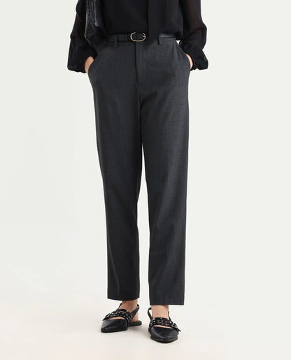 Rareism Women's Taper Grey Polyester Blend Tapered Plain Travel Trouser | RAREISM at Broadway