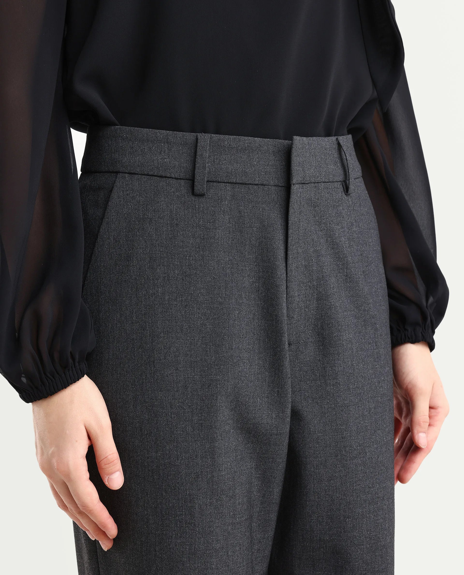 Rareism Women's Taper Grey Polyester Blend Tapered Plain Travel Trouser | RAREISM at Broadway