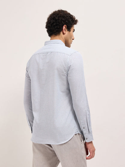 Men Cotton Linen Striped Slim Fit Casual Shirt TBH-ABAN-BL