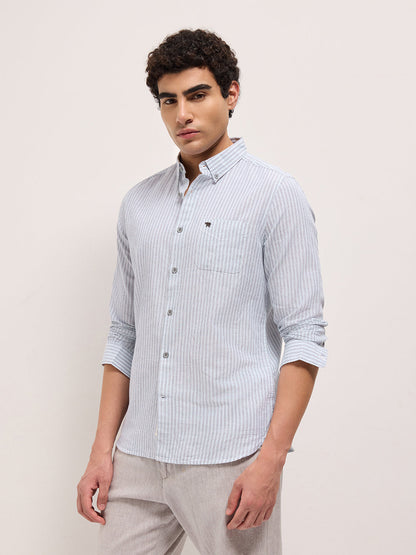 Men Cotton Linen Striped Slim Fit Casual Shirt TBH-ABAN-BL